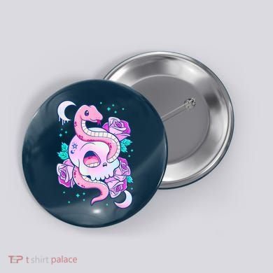Kawaii Pastel Goth Cute Creepy Skull Serpent Snake Roses Button