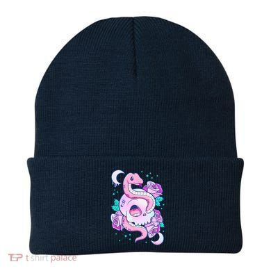 Kawaii Pastel Goth Cute Creepy Skull Serpent Snake Roses Beanie