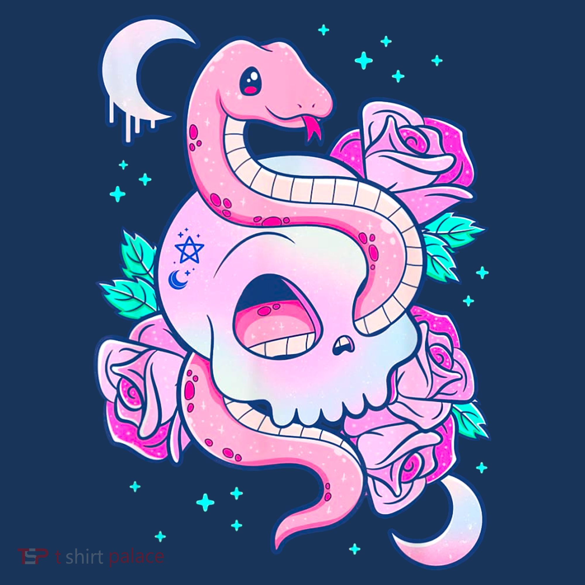 Kawaii Pastel Goth Cute Creepy Skull Serpent Snake Roses Coaster