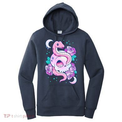 Kawaii Pastel Goth Cute Creepy Skull Serpent Snake Roses Women's Hoodie
