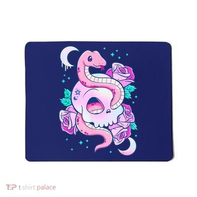 Kawaii Pastel Goth Cute Creepy Skull Serpent Snake Roses Mousepad