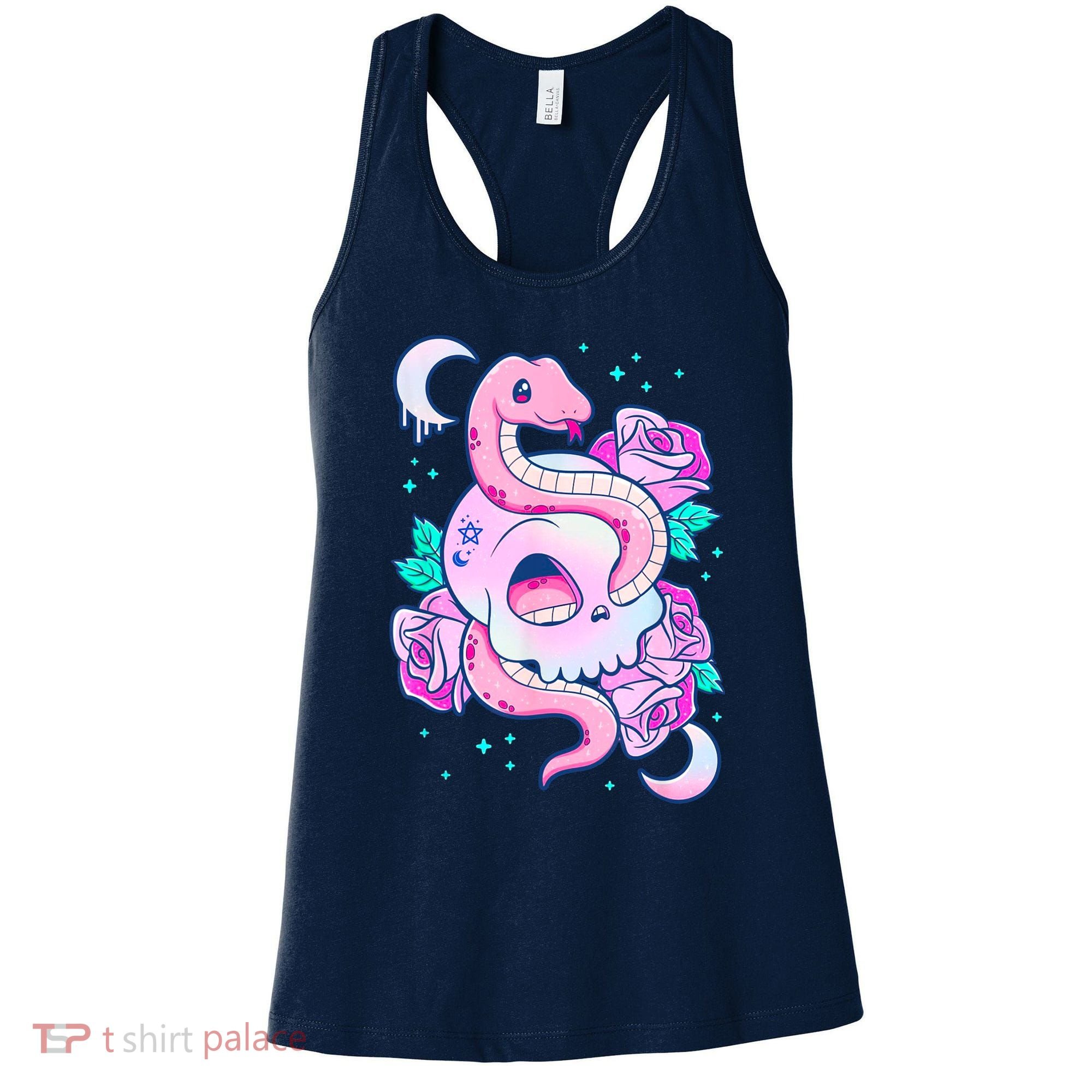 Kawaii Pastel Goth Cute Creepy Skull Serpent Snake Roses Women's Tank Top