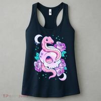 Kawaii Pastel Goth Cute Creepy Skull Serpent Snake Roses Women's Tank Top thumb 3