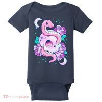 Kawaii Pastel Goth Cute Creepy Skull Serpent Snake Roses Baby Bodysuit thumb 0