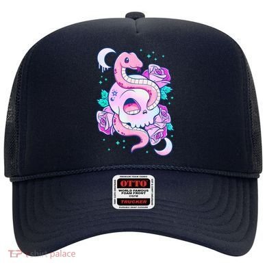 Kawaii Pastel Goth Cute Creepy Skull Serpent Snake Roses Hat