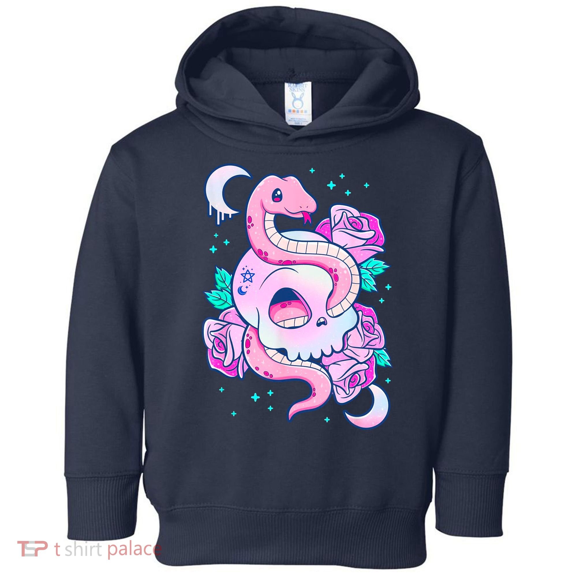 Kawaii Pastel Goth Cute Creepy Skull Serpent Snake Roses Toddler Hoodie