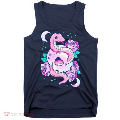 Kawaii Pastel Goth Cute Creepy Skull Serpent Snake Roses Tank Top