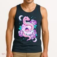 Kawaii Pastel Goth Cute Creepy Skull Serpent Snake Roses Tank Top thumb 3