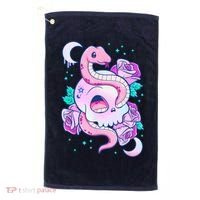 Kawaii Pastel Goth Cute Creepy Skull Serpent Snake Roses Golf Towel thumb 0