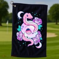 Kawaii Pastel Goth Cute Creepy Skull Serpent Snake Roses Golf Towel thumb 1