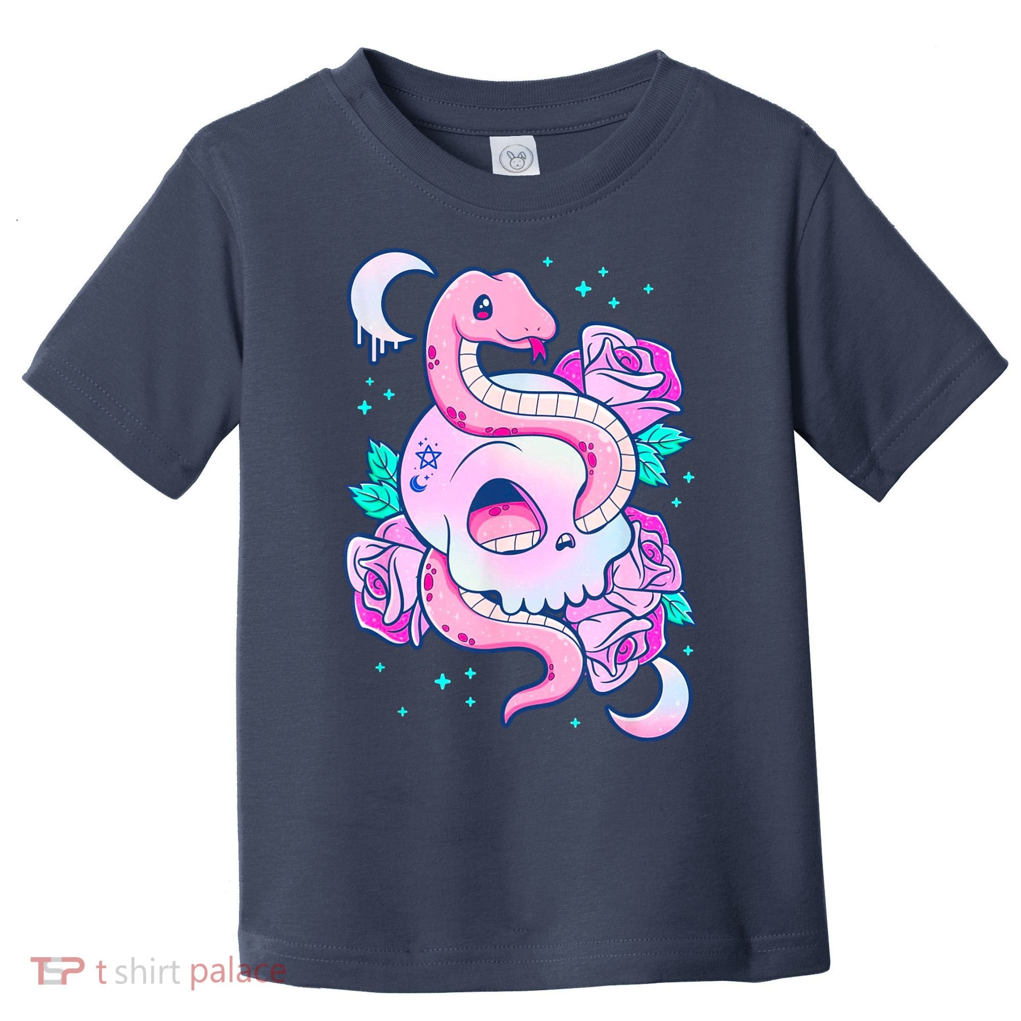 Kawaii Pastel Goth Cute Creepy Skull Serpent Snake Roses Toddler T-Shirt