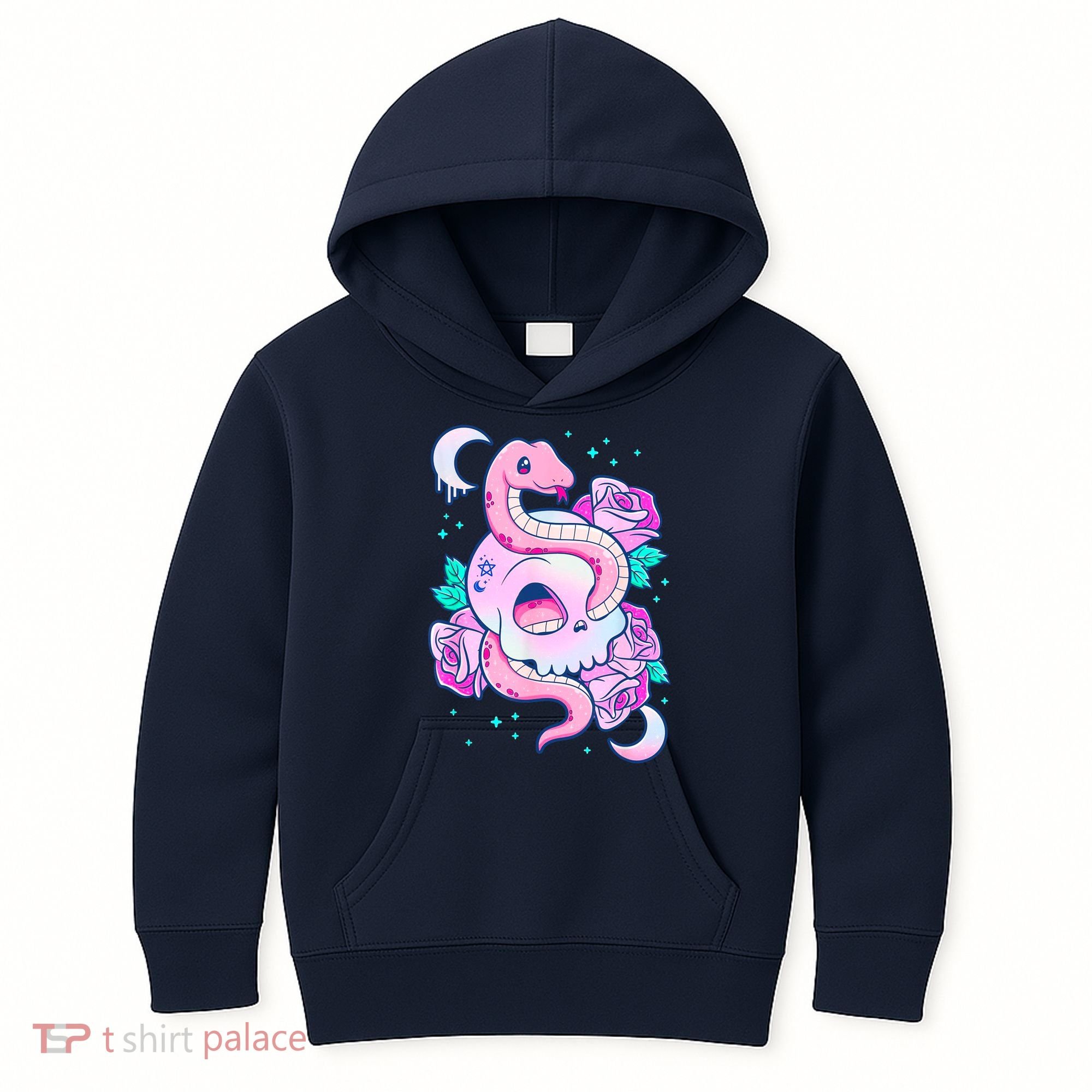 Kawaii Pastel Goth Cute Creepy Skull Serpent Snake Roses Kids Hoodie