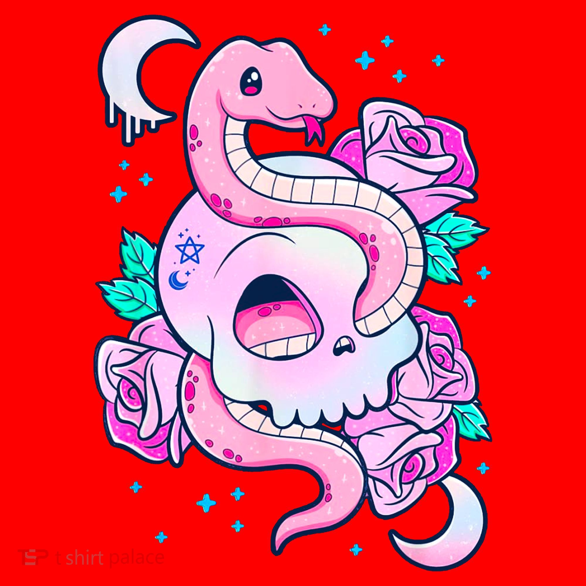 Kawaii Pastel Goth Cute Creepy Skull Serpent Snake Roses Santa Hat