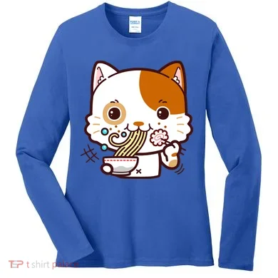 Kawaii Ramen Cat Women's Long Sleeve Shirt