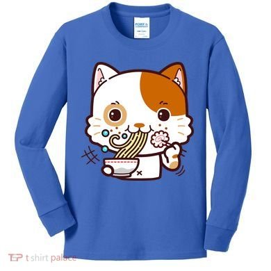 Kawaii Ramen Cat Kids Long Sleeve Shirt