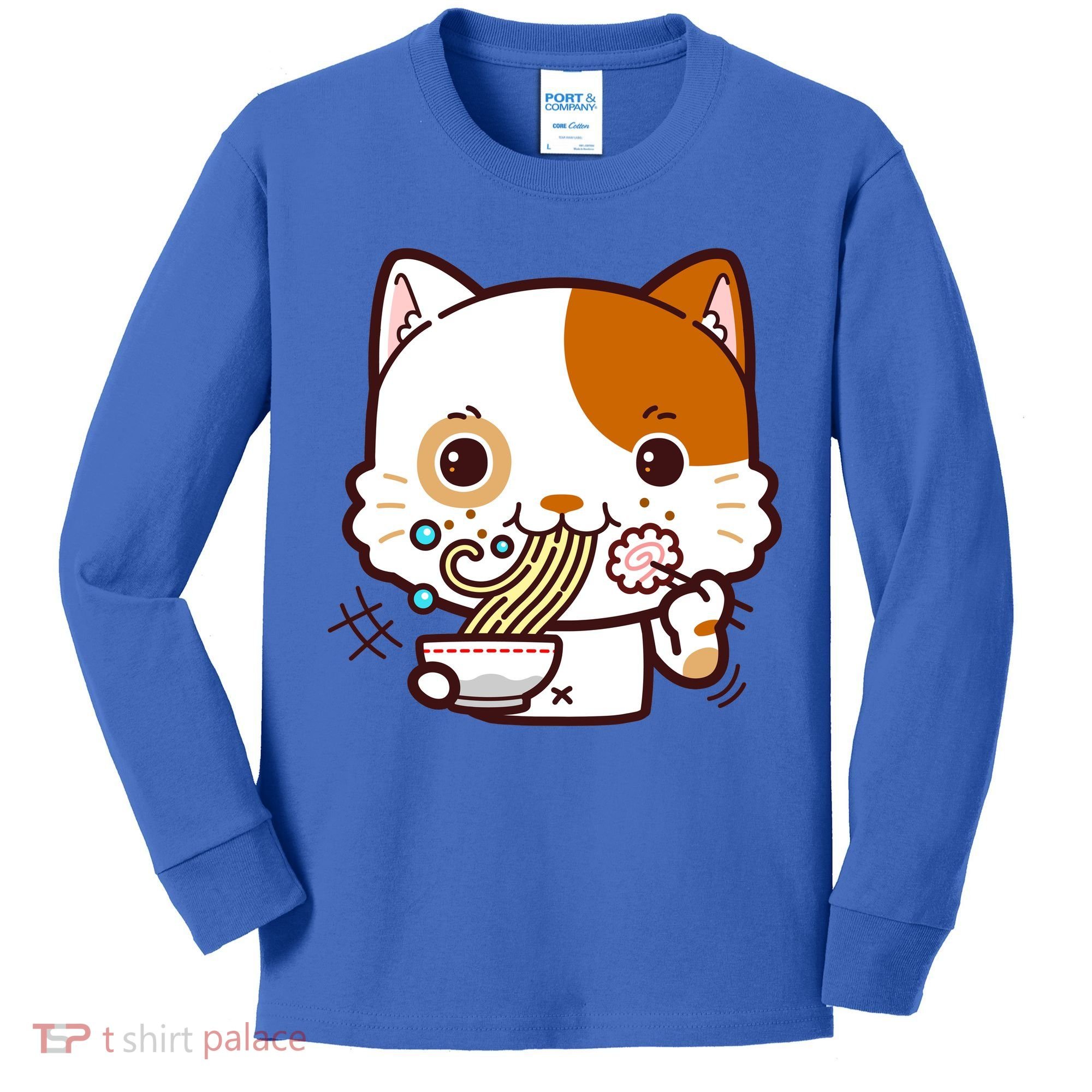 Kawaii Ramen Cat Kids Long Sleeve Shirt
