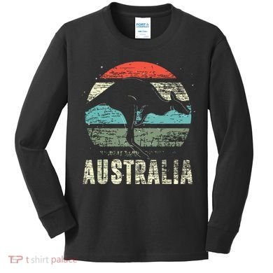 Kangaroo Aussie Zoo Animal Lover Retro Australia Kids Long Sleeve Shirt