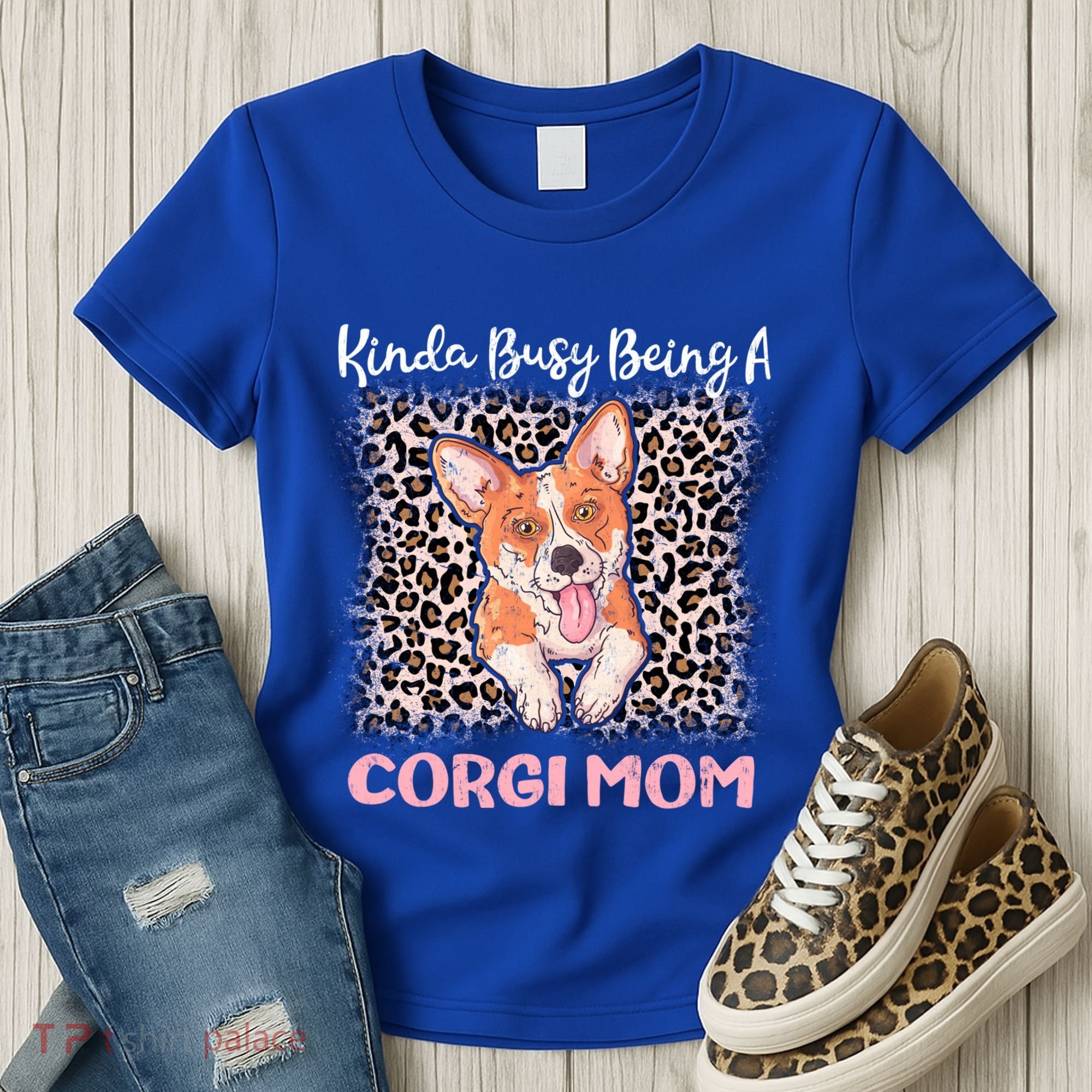 Kinda Busy Being A Corgi Mom Pembroke Welsh Dog Mama Leopard Gift Women's T-Shirt