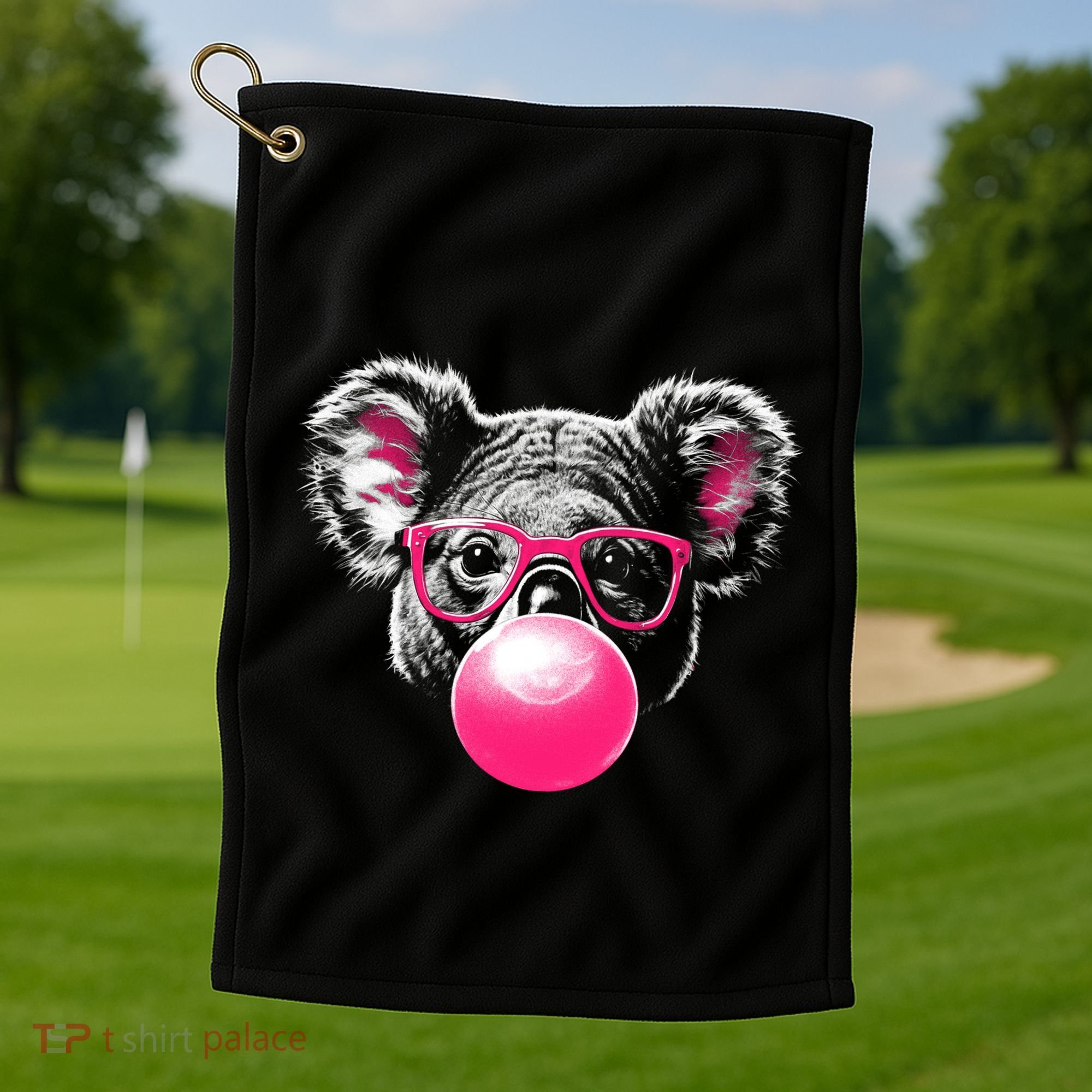 Koala Bear Blowing Bubblegum Golf Towel