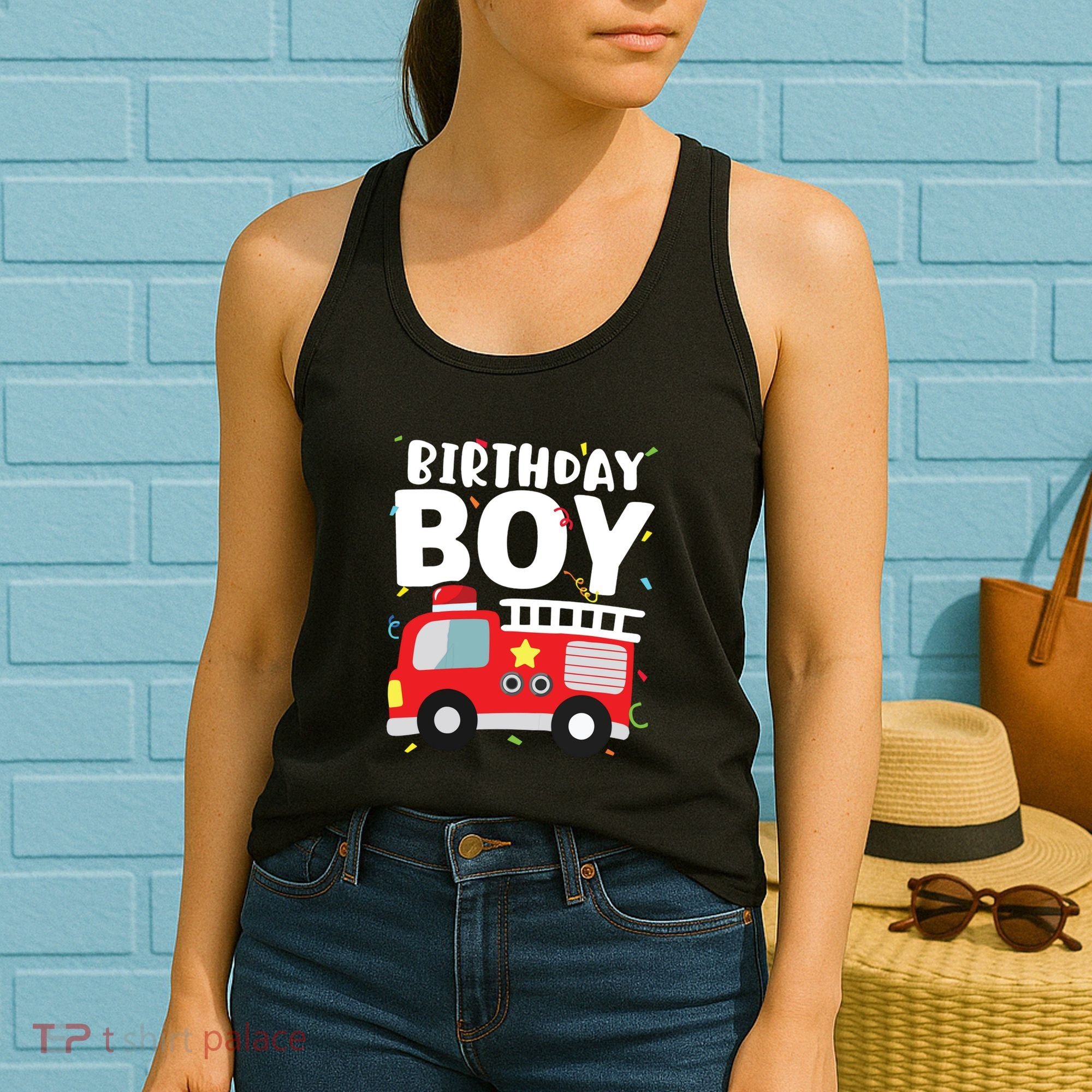Kids Birthday Boy Fire Truck Party Firefighter Theme Women's Tank Top
