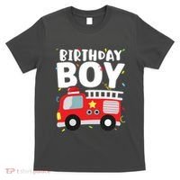 Kids Birthday Boy Fire Truck Party Firefighter Theme T-Shirt thumb 0