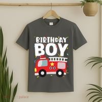 Kids Birthday Boy Fire Truck Party Firefighter Theme T-Shirt thumb 2