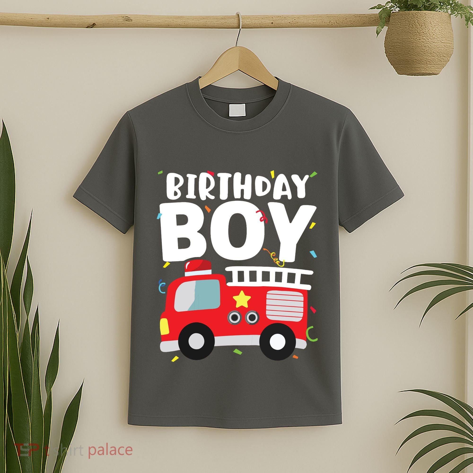 Kids Birthday Boy Fire Truck Party Firefighter Theme T-Shirt