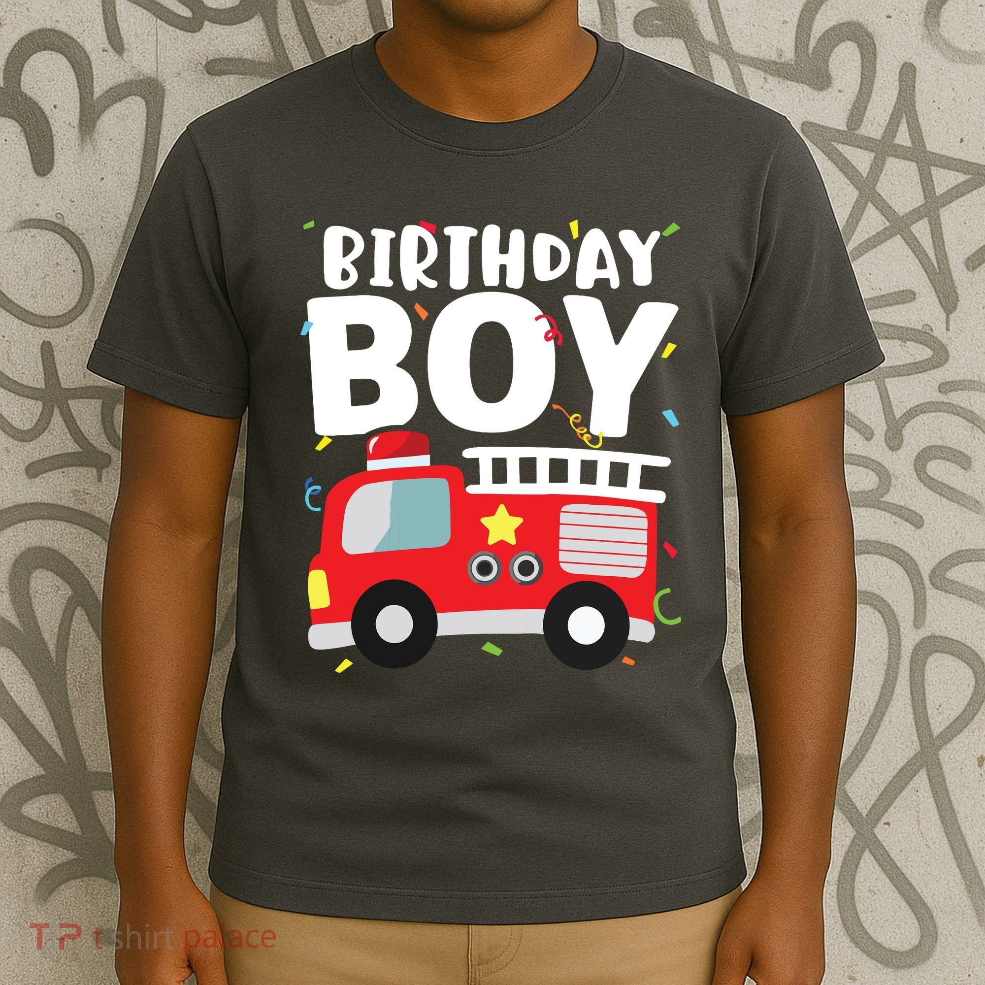 Kids Birthday Boy Fire Truck Party Firefighter Theme T-Shirt