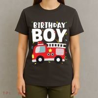 Kids Birthday Boy Fire Truck Party Firefighter Theme T-Shirt thumb 4