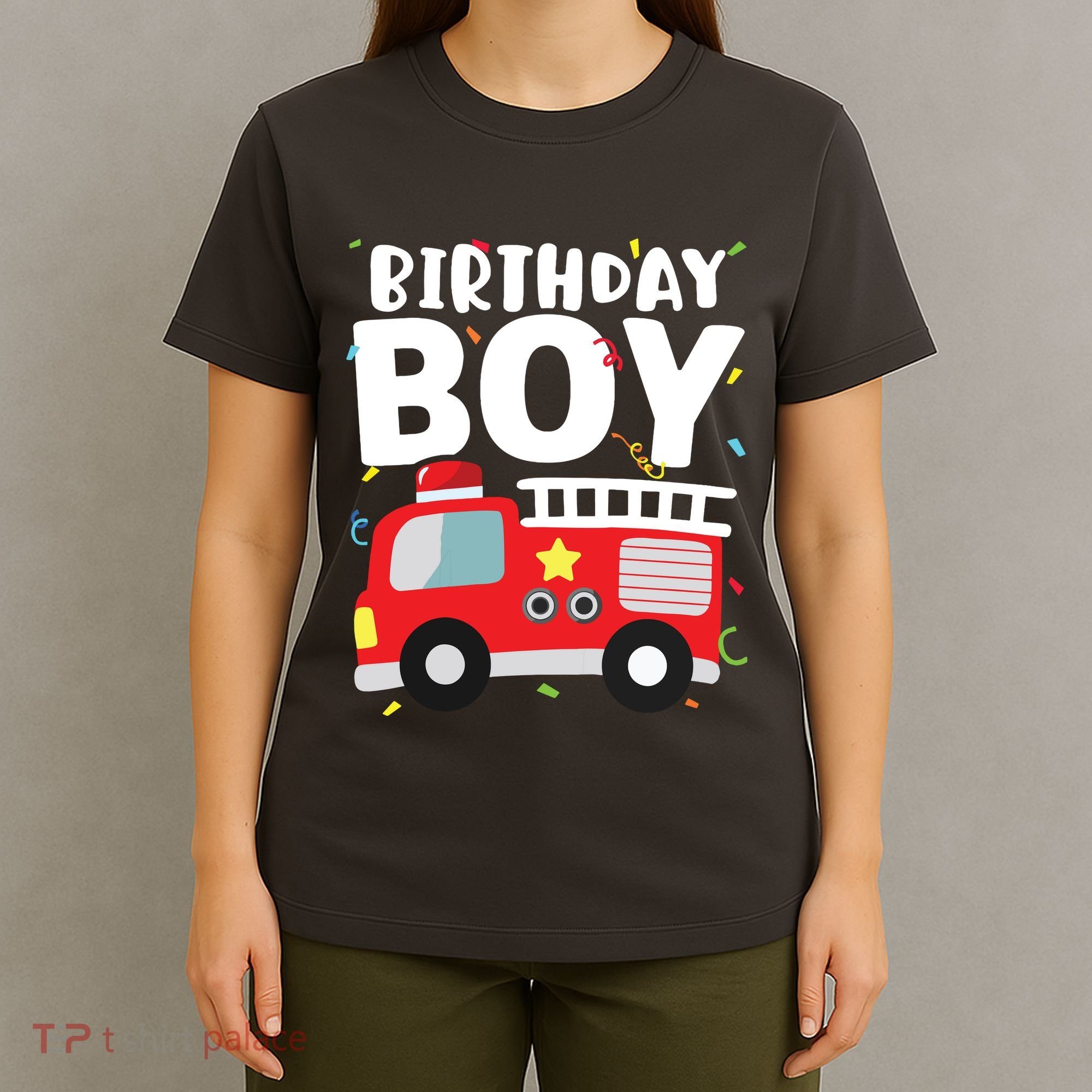 Kids Birthday Boy Fire Truck Party Firefighter Theme T-Shirt