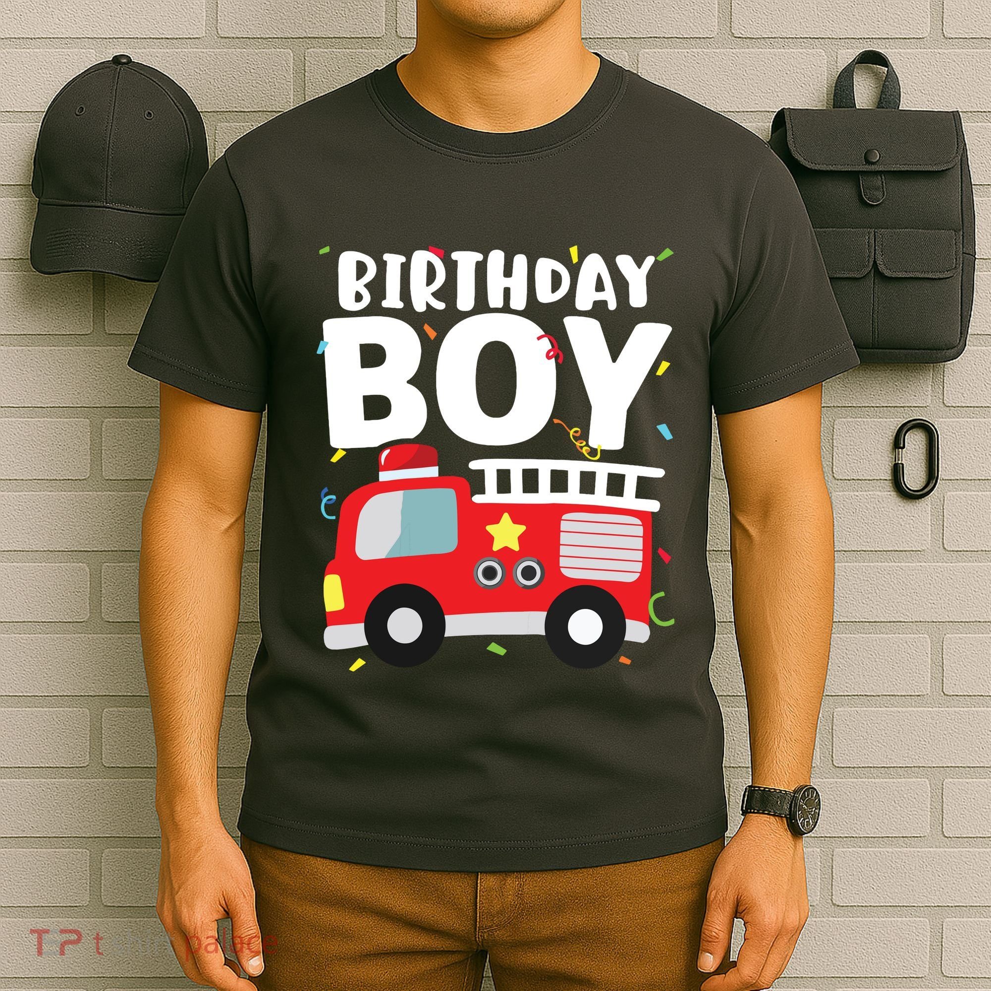 Kids Birthday Boy Fire Truck Party Firefighter Theme T-Shirt