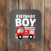 Kids Birthday Boy Fire Truck Party Firefighter Theme Coaster thumb 0