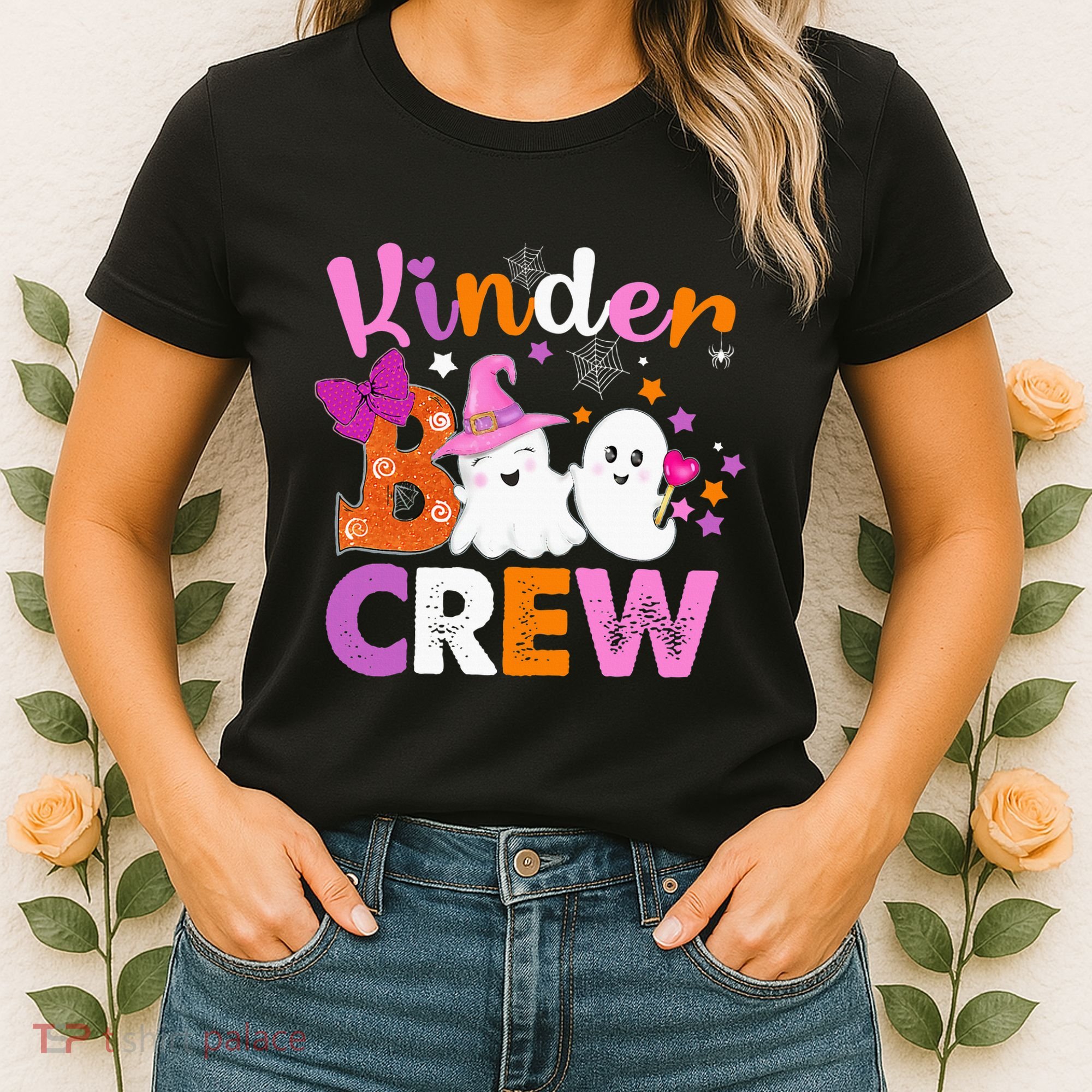 Kinder Boo Crew Kindergarten Teacher Halloween Matching Women's T-Shirt