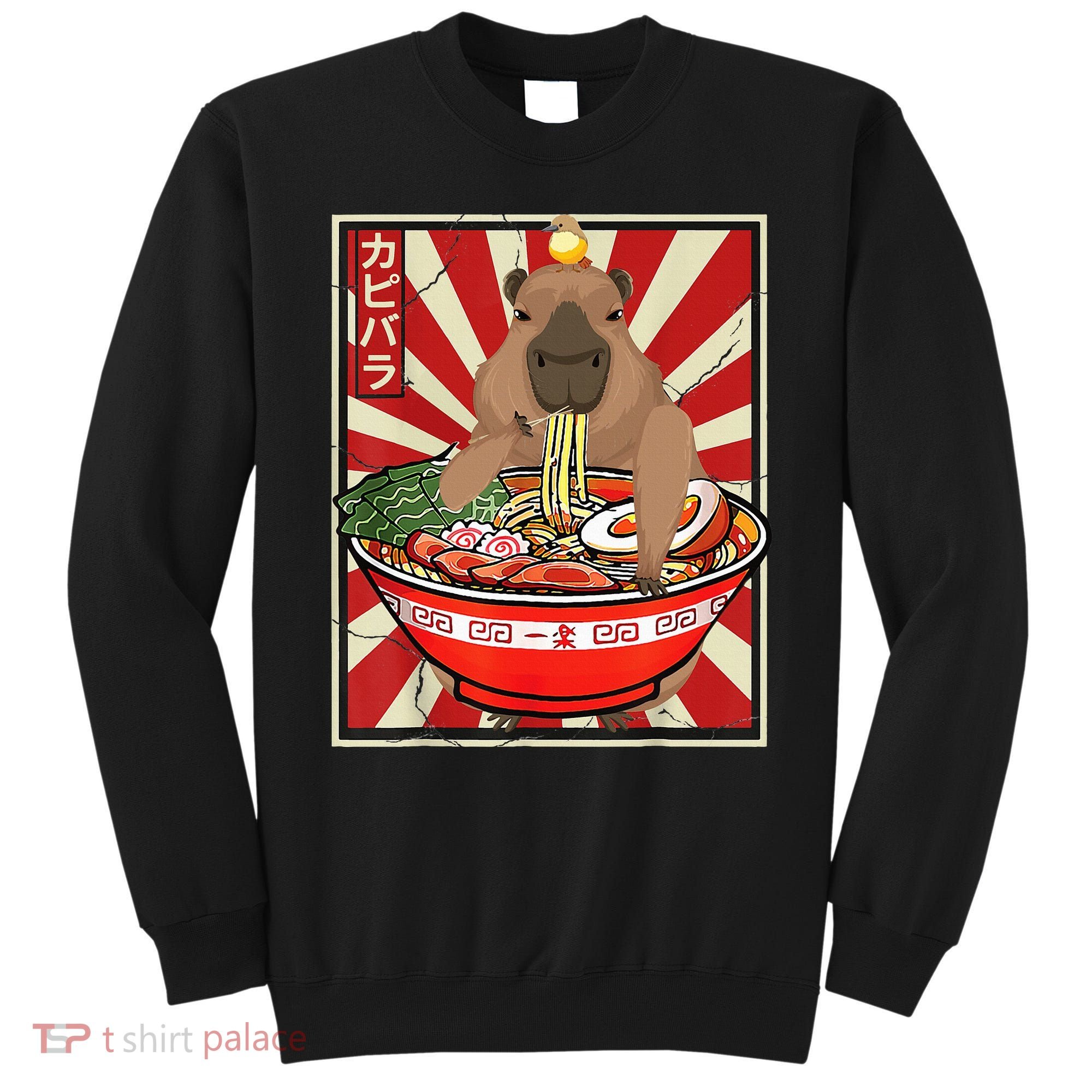 Kawaii bird Capybara Eating Ra Noodles Anime Japanese Sweatshirt