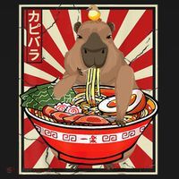 Kawaii bird Capybara Eating Ra Noodles Anime Japanese T-Shirt thumb 7