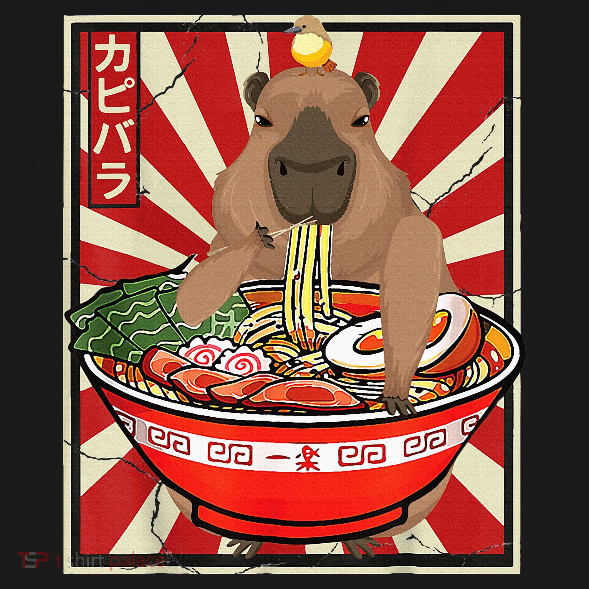 Kawaii bird Capybara Eating Ra Noodles Anime Japanese Ornament