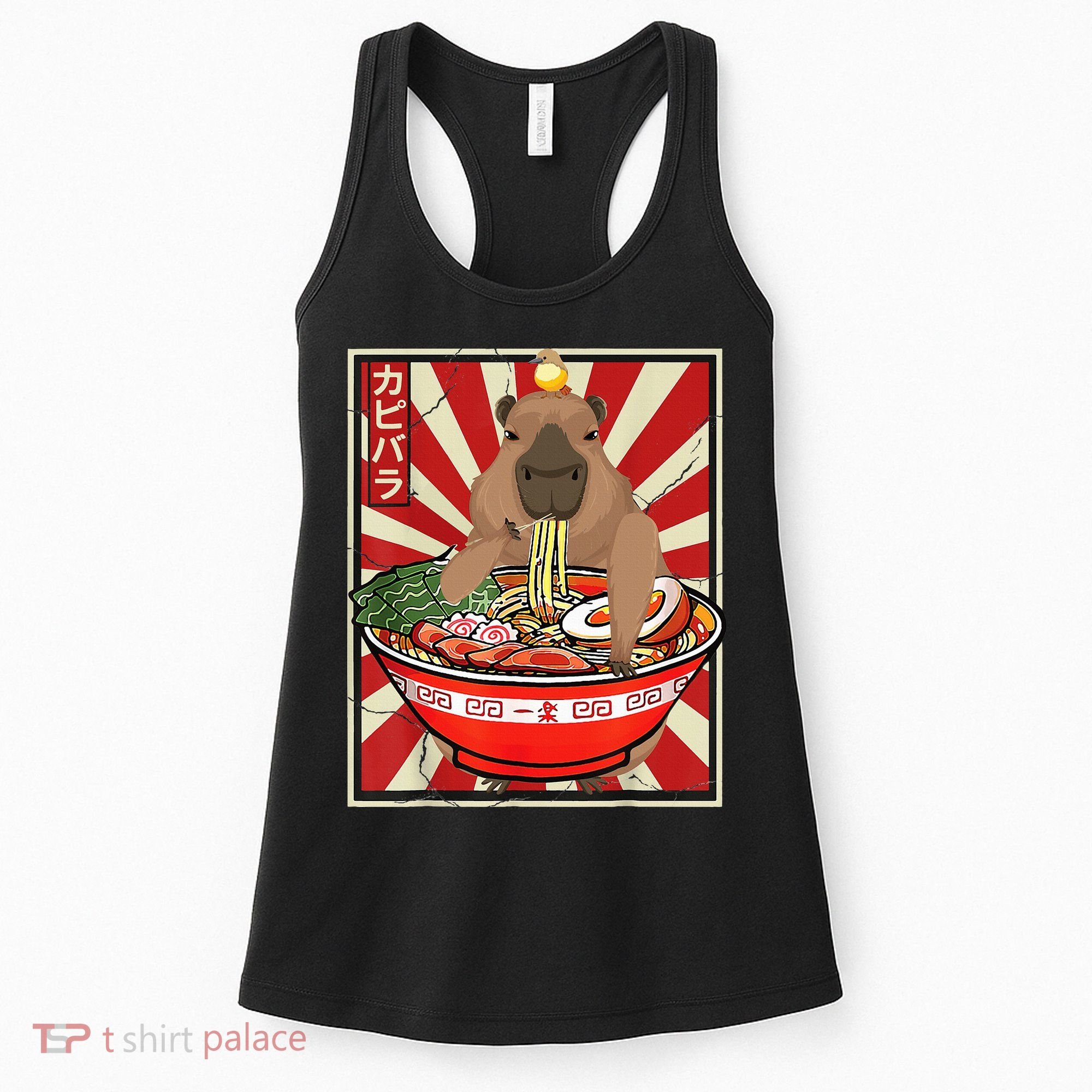Kawaii bird Capybara Eating Ra Noodles Anime Japanese Women's Tank Top