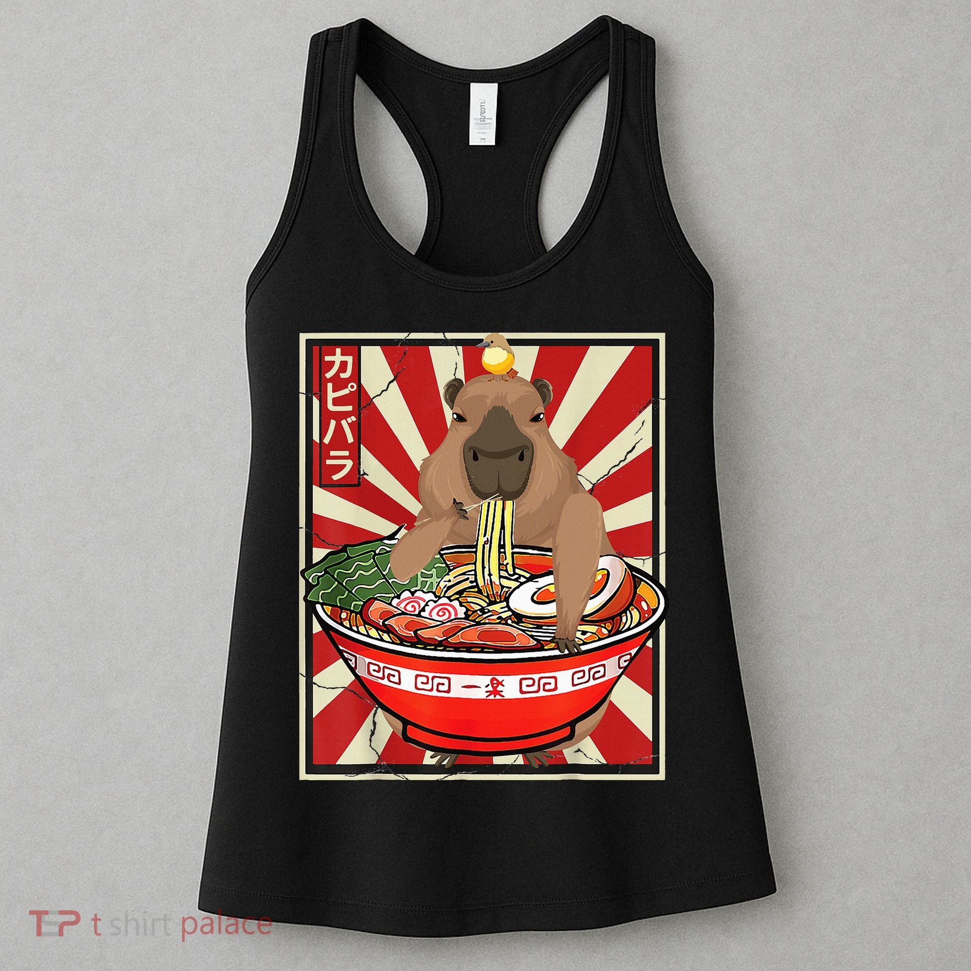 Kawaii bird Capybara Eating Ra Noodles Anime Japanese Women's Tank Top