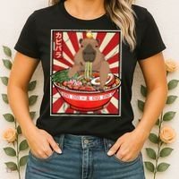 Kawaii bird Capybara Eating Ra Noodles Anime Japanese Women's T-Shirt thumb 2