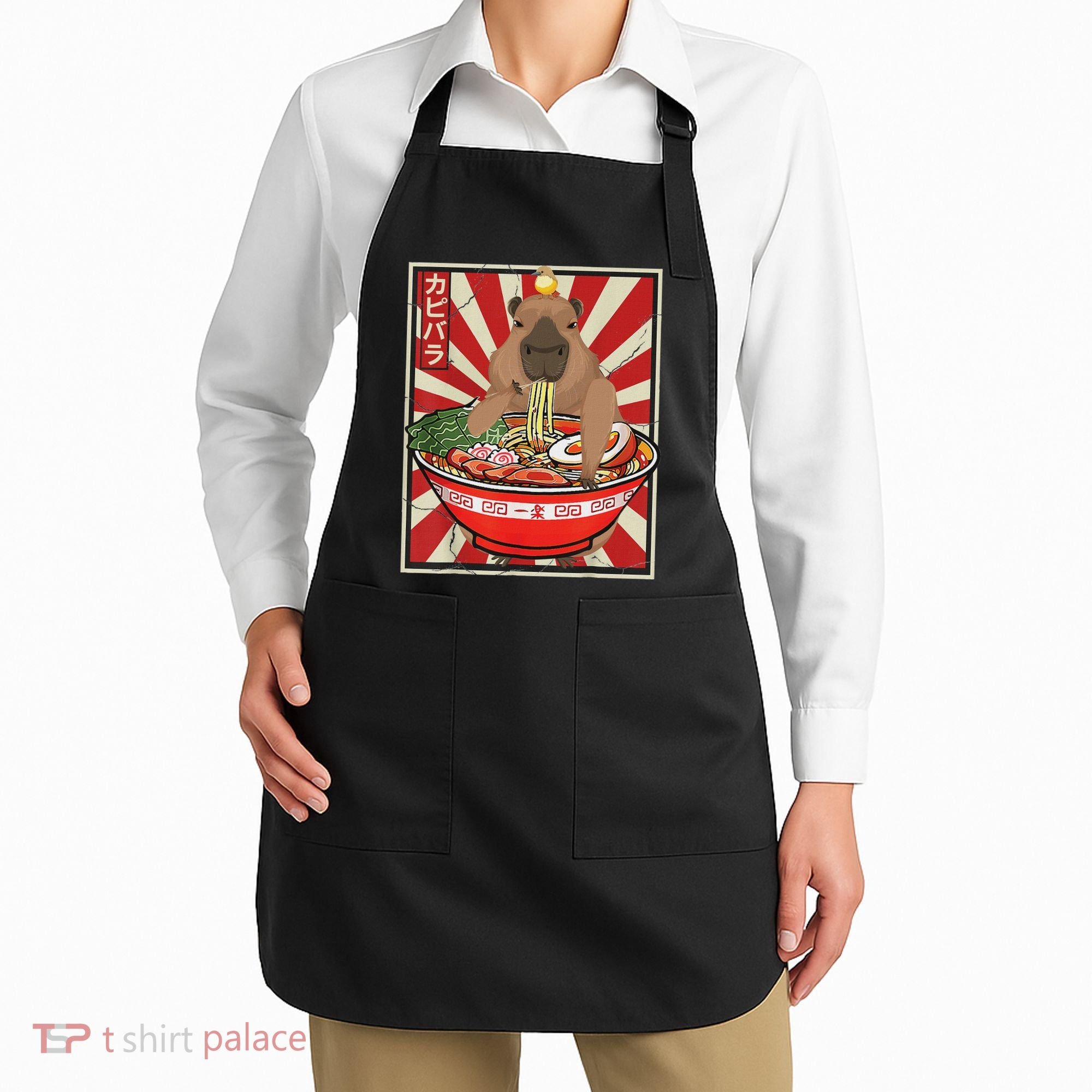 Kawaii Bird Capybara Eating Ramen Noodles Anime Japanese Apron