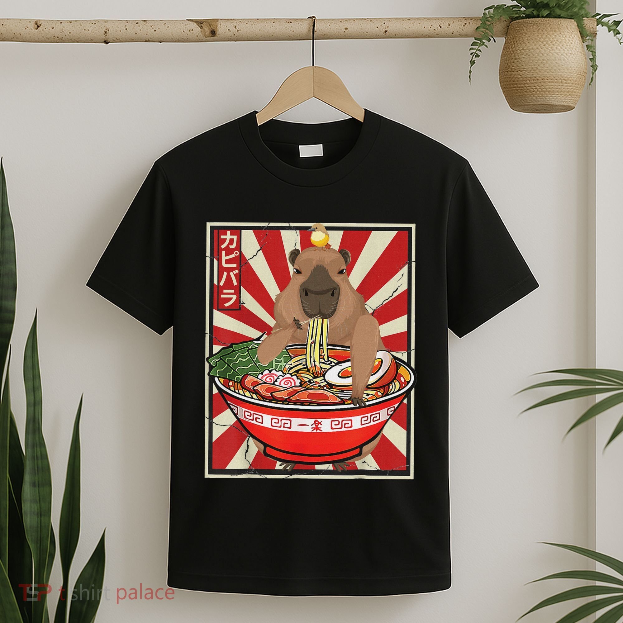 Kawaii Bird Capybara Eating Ramen Noodles Anime Japanese T-Shirt