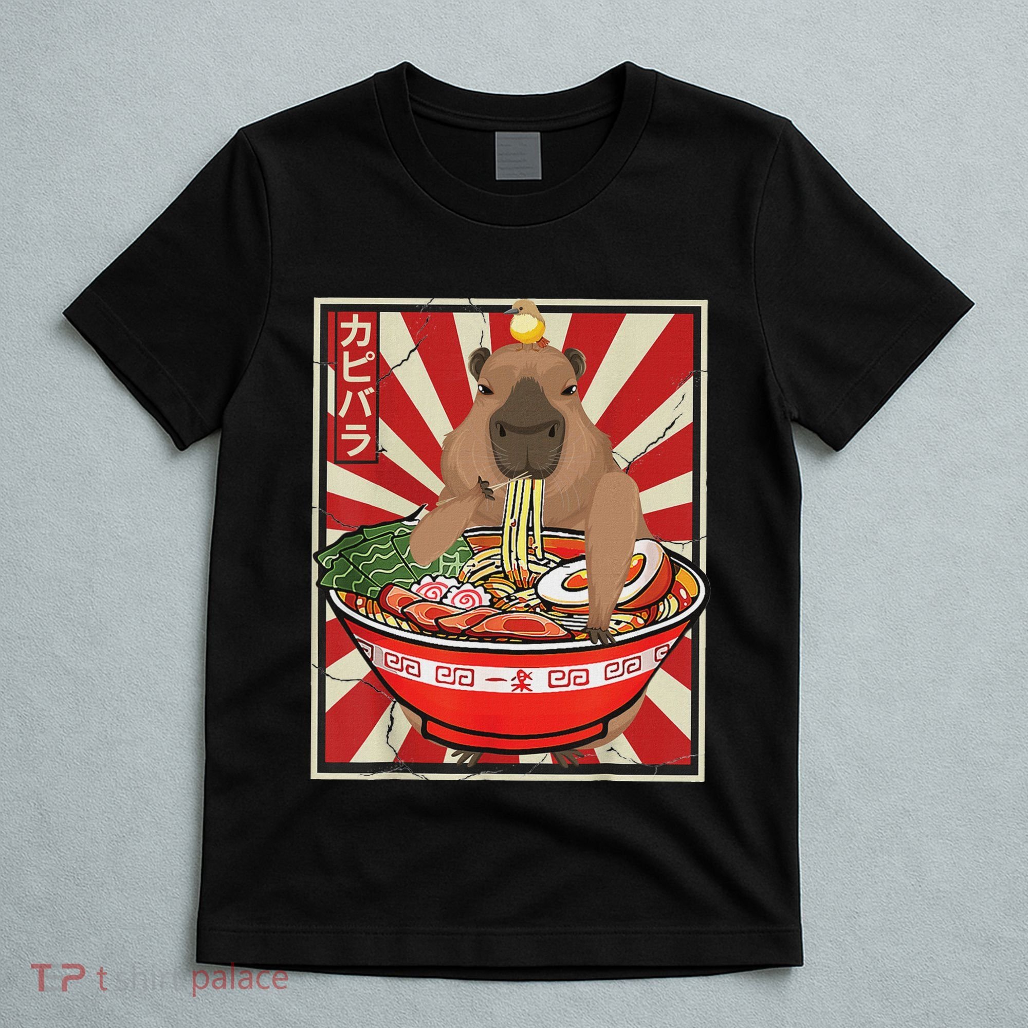 Kawaii Bird Capybara Eating Ramen Noodles Anime Japanese T-Shirt