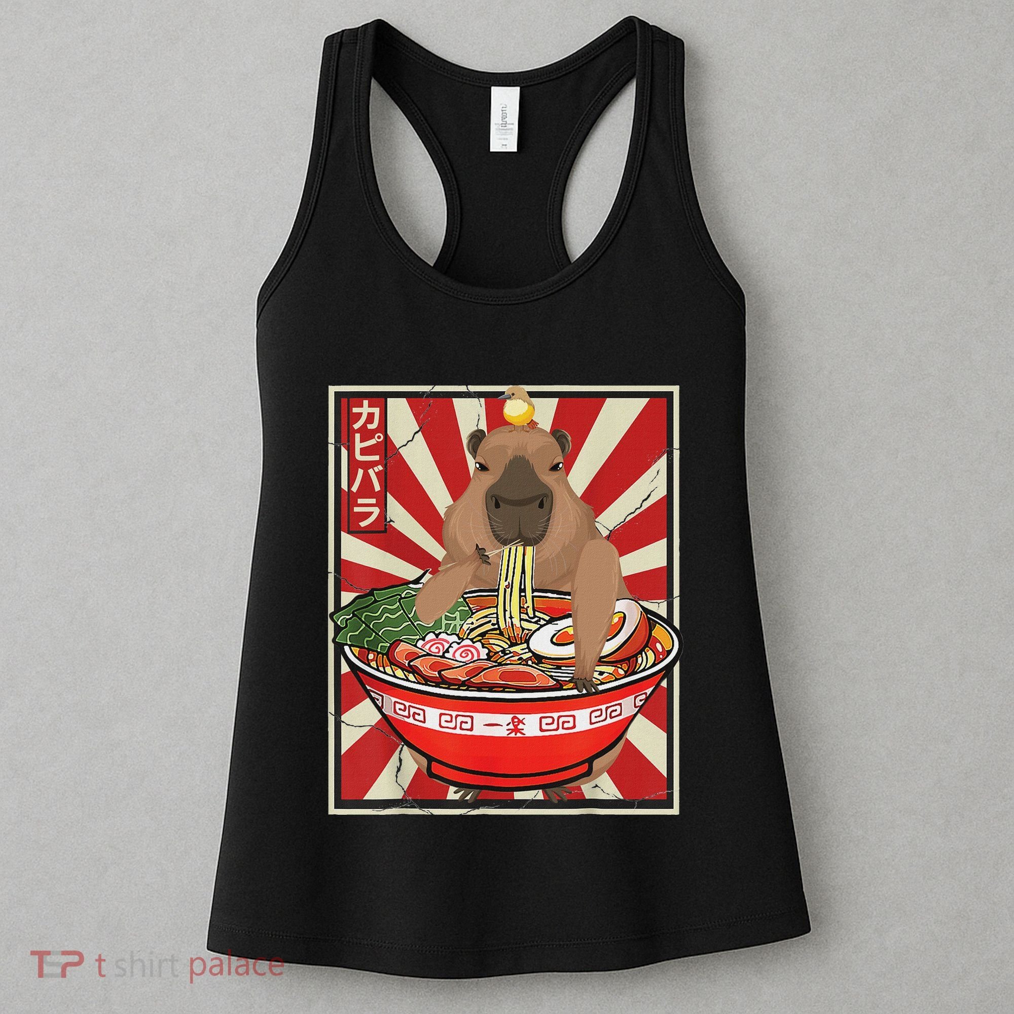 Kawaii Bird Capybara Eating Ramen Noodles Anime Japanese Women's Tank Top