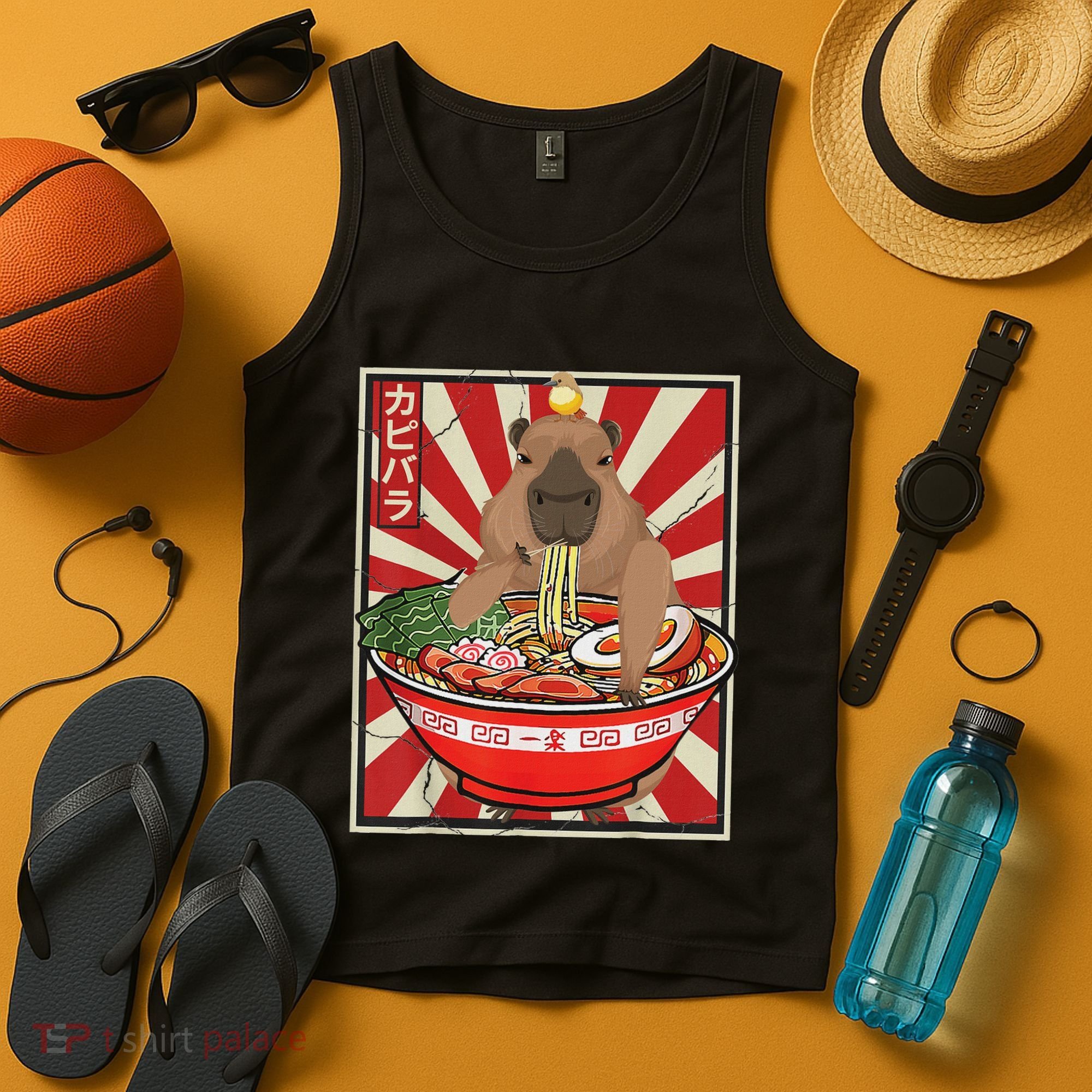 Kawaii Bird Capybara Eating Ramen Noodles Anime Japanese Tank Top