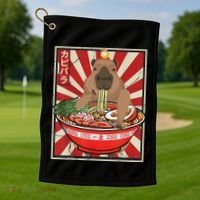 Kawaii Bird Capybara Eating Ramen Noodles Anime Japanese Golf Towel thumb 1