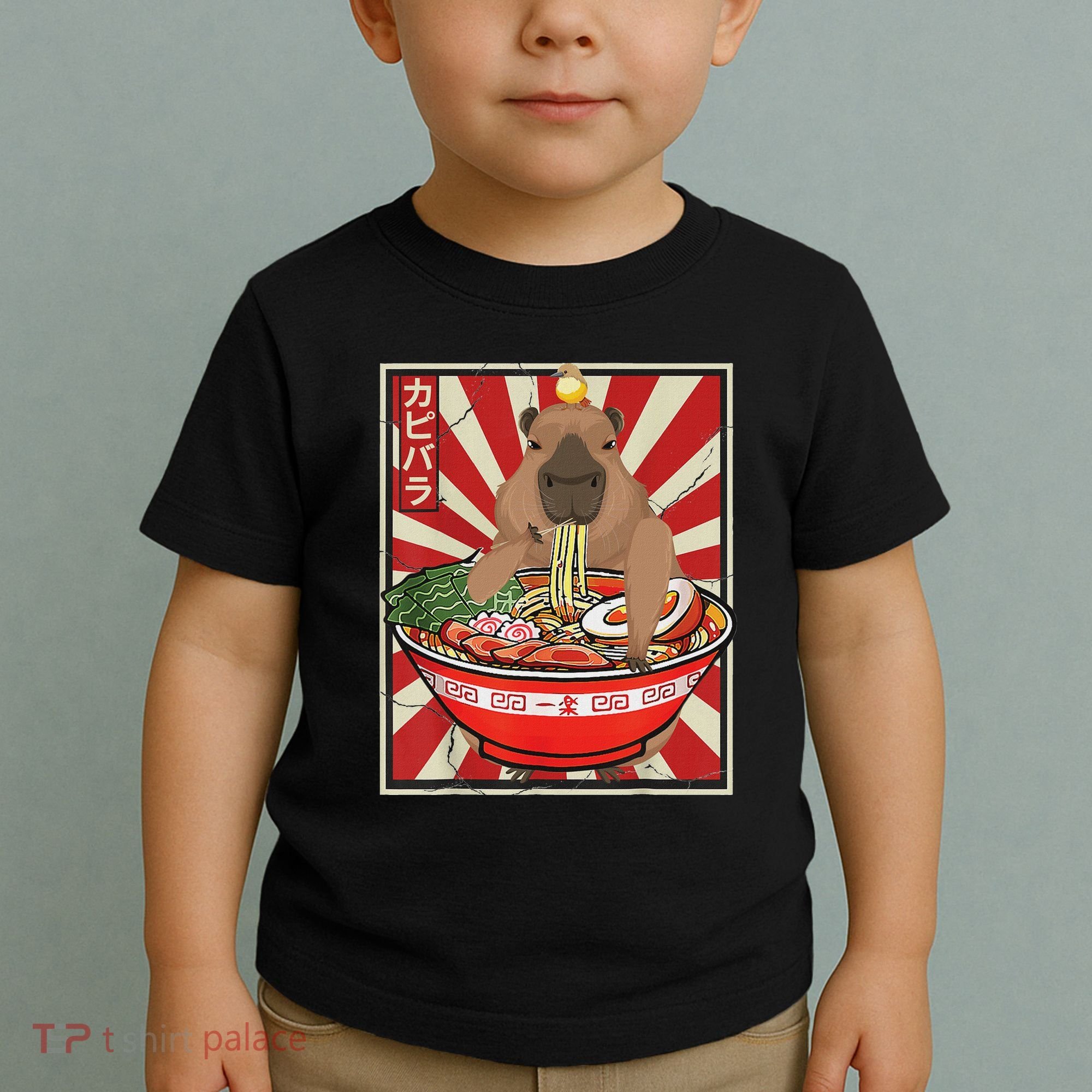 Kawaii Bird Capybara Eating Ramen Noodles Anime Japanese Toddler T-Shirt
