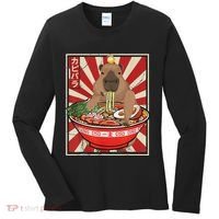 Kawaii Bird Capybara Eating Ramen Noodles Anime Japanese Women's Long Sleeve Shirt thumb 0