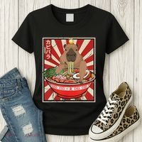 Kawaii Bird Capybara Eating Ramen Noodles Anime Japanese Women's T-Shirt thumb 3