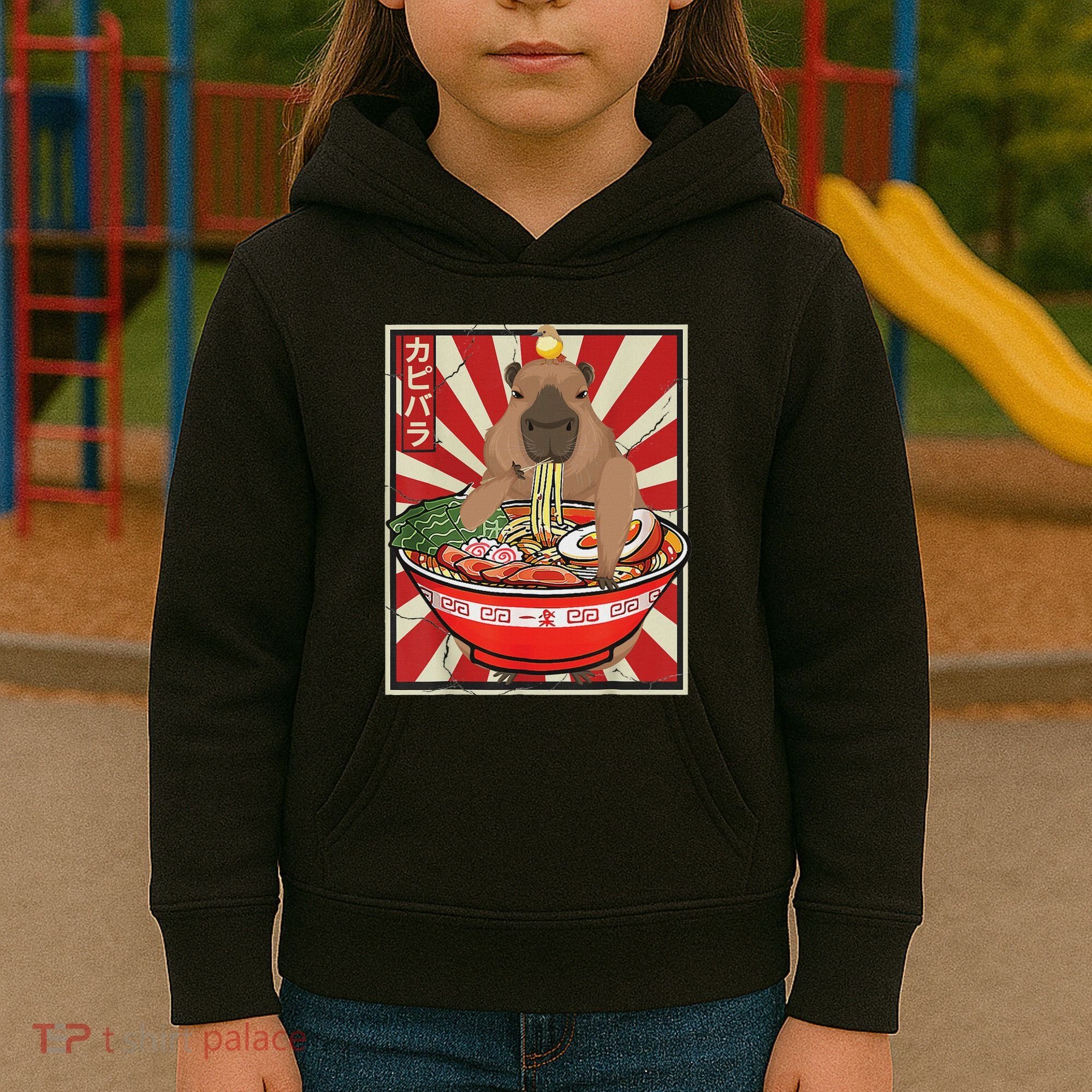 Kawaii Bird Capybara Eating Ramen Noodles Anime Japanese Kids Hoodie