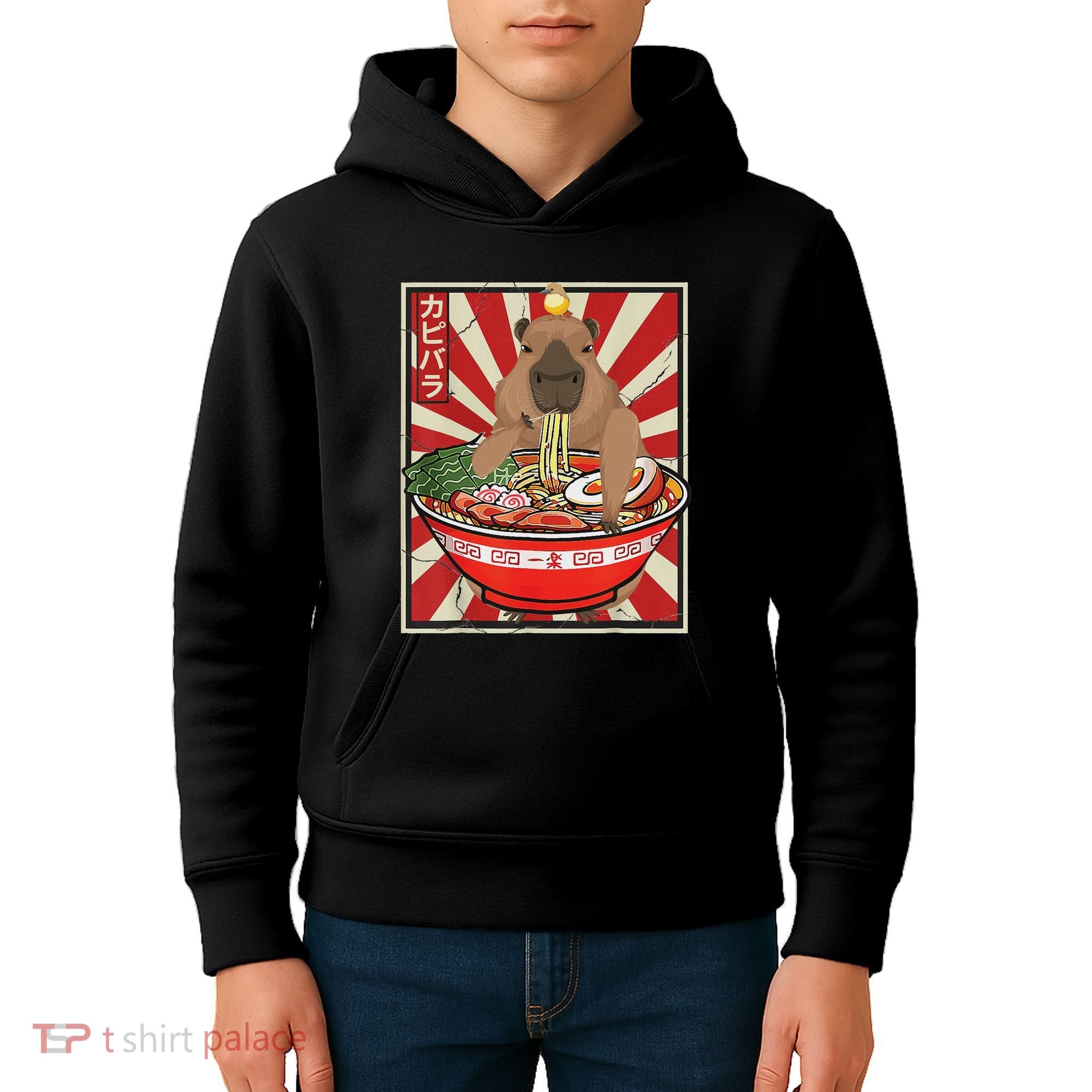 Kawaii Bird Capybara Eating Ramen Noodles Anime Japanese Kids Hoodie